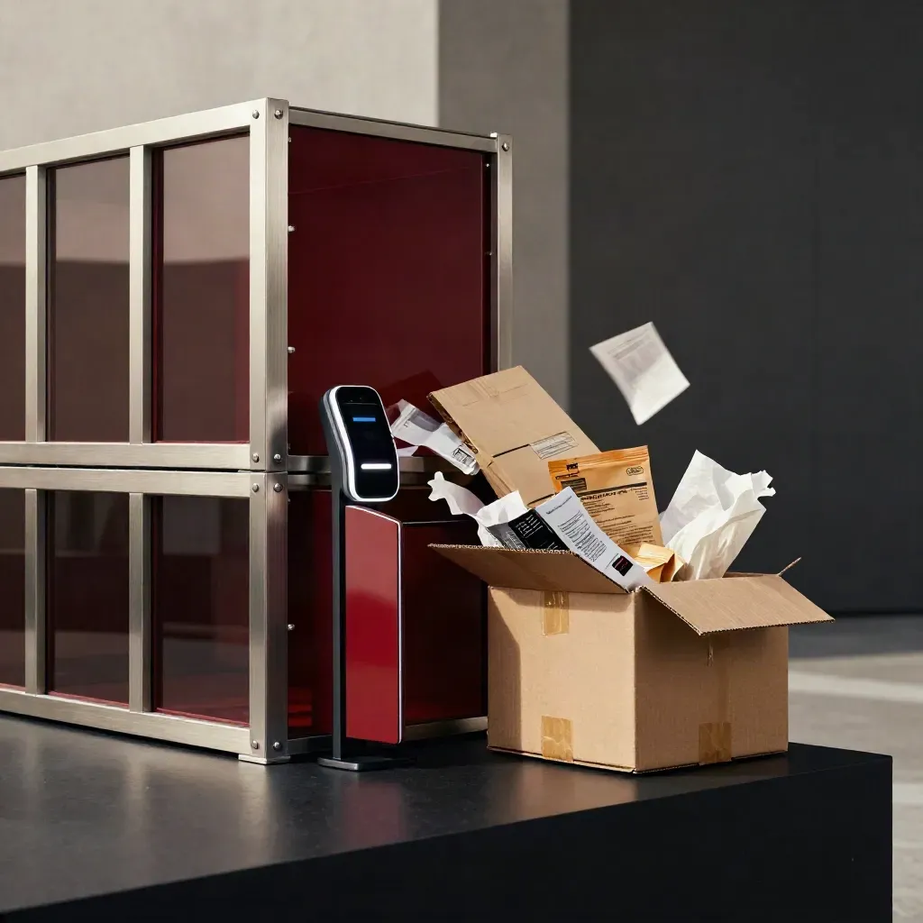 Kit e-commerce in lancio con pannelli storefront, dock pagamenti e scatola spedizioni.